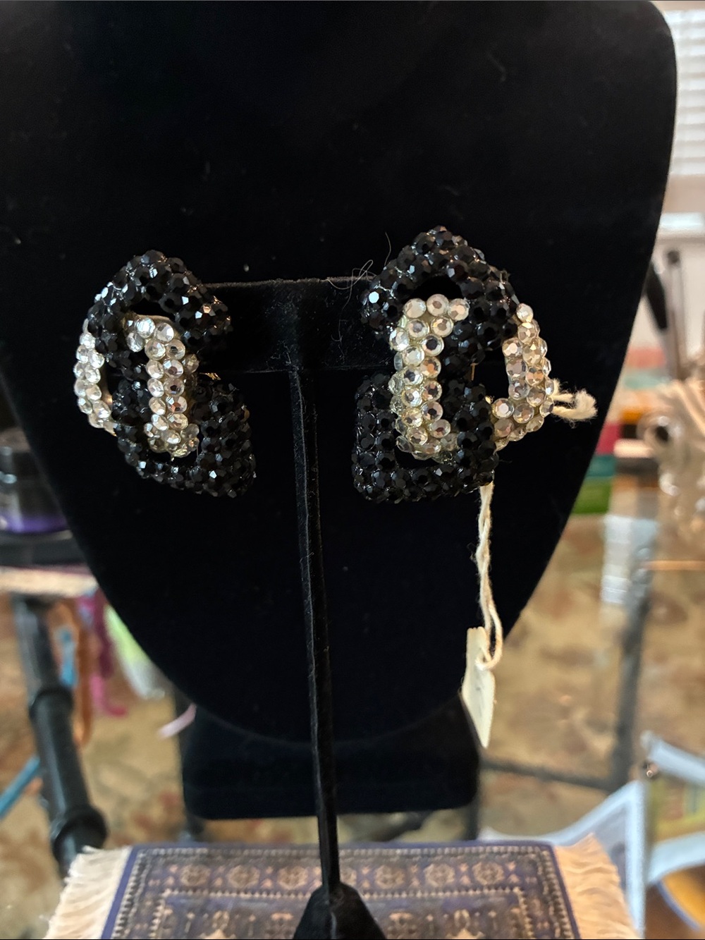 Black and Silver Crystal Clip-On Earrings